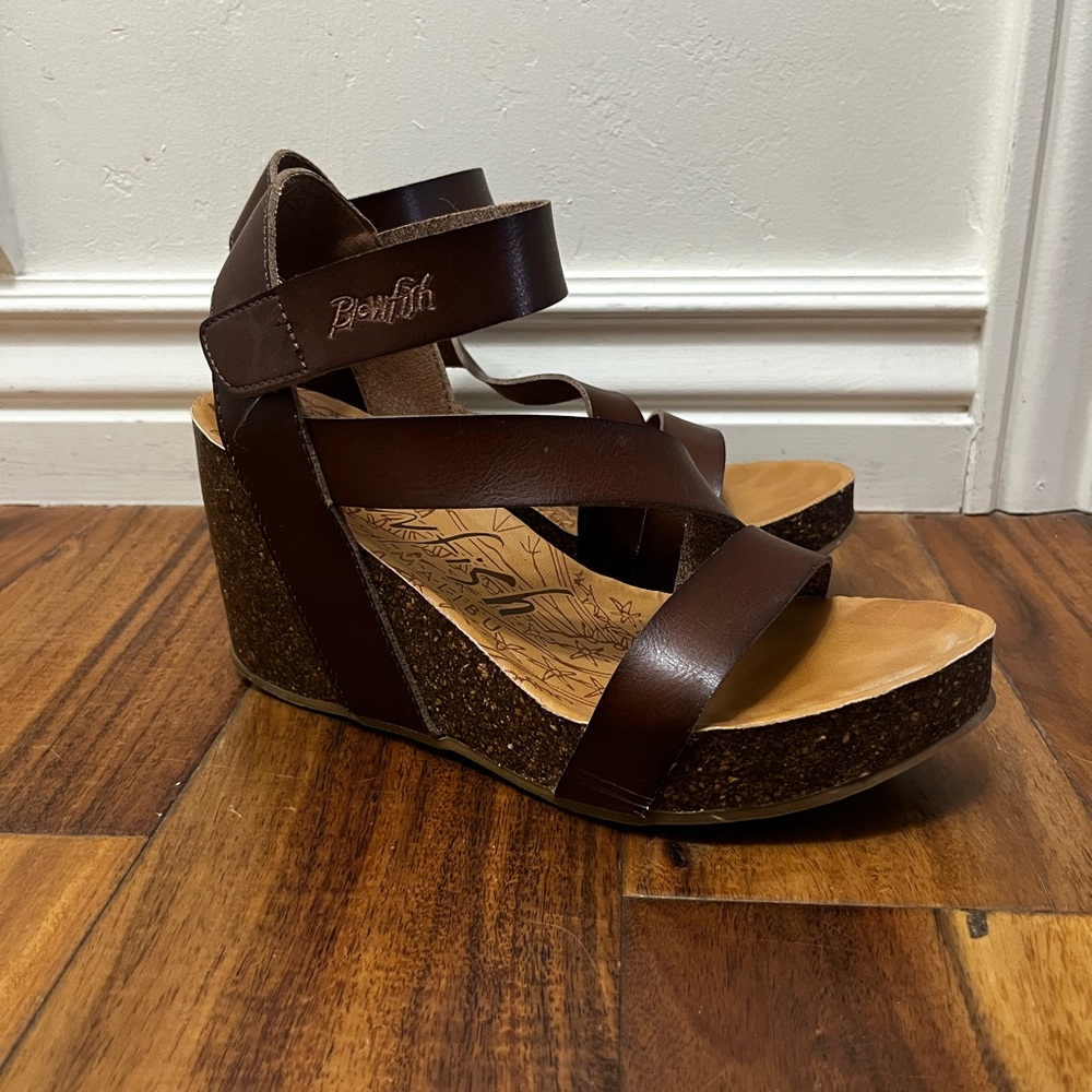 Blowfish Brown Leather Wedge Sandals